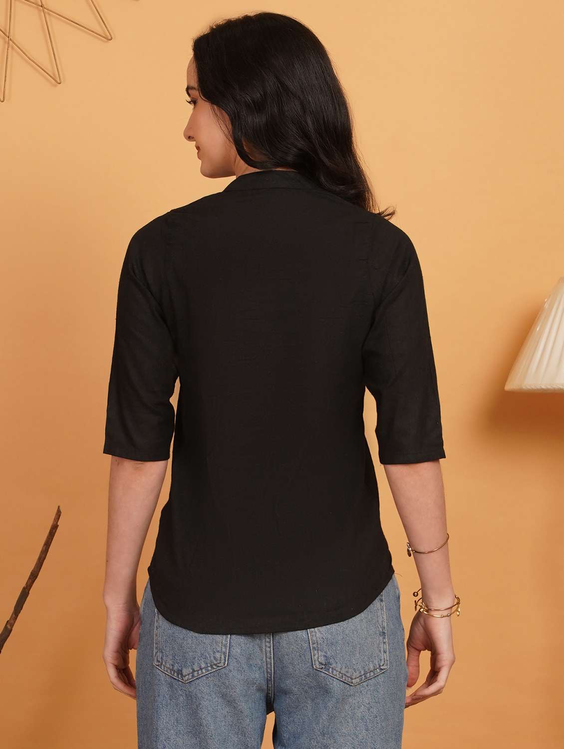 women solid three quarter sleeve ethnic top - 22541835 -  Standard Image - 2
