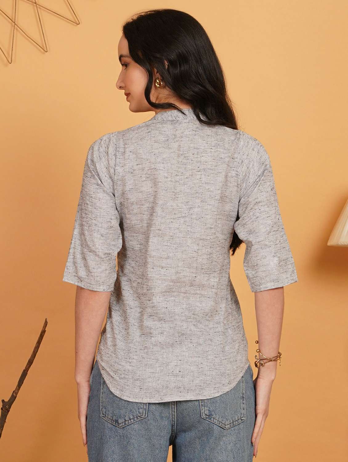 women solid three quarter sleeve ethnic top - 22541837 -  Standard Image - 2