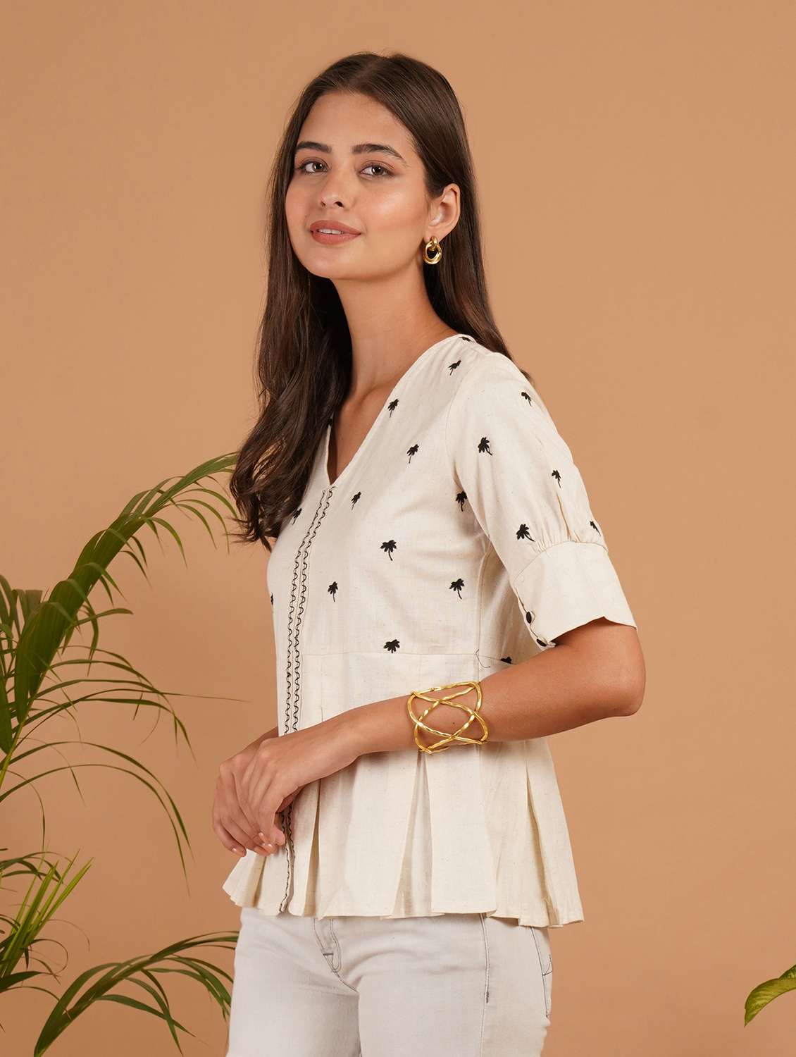 women embroidered puff sleeve a line top - 22541841 -  Standard Image - 2