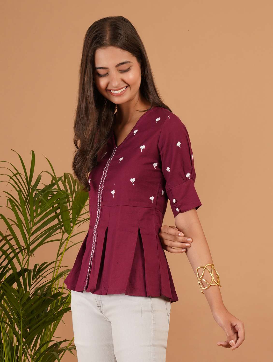 women embroidered puff sleeve a line top - 22541843 -  Standard Image - 2