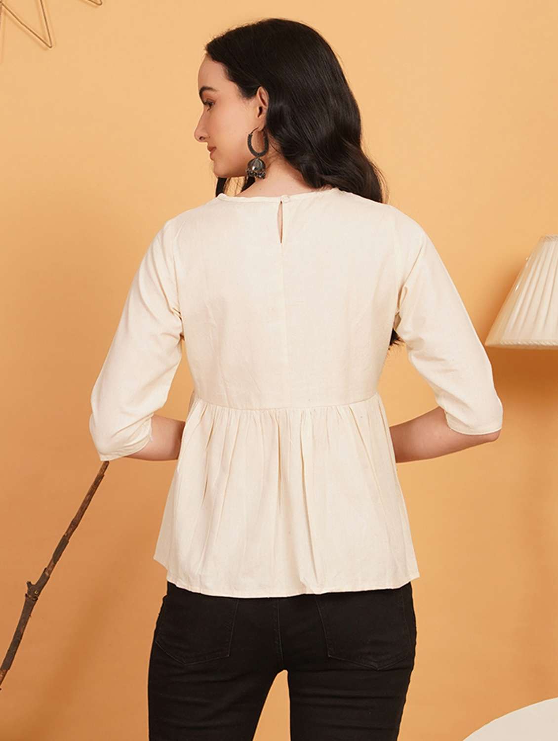 women embroidered three quarter sleeve ethnic top - 22541847 -  Standard Image - 2