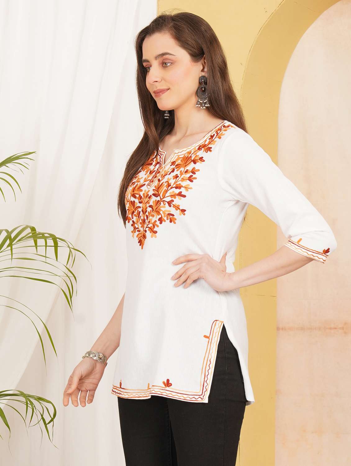 Women Embroidered Notch Neck Straight Kurti - 22541853 -  Standard Image - 2