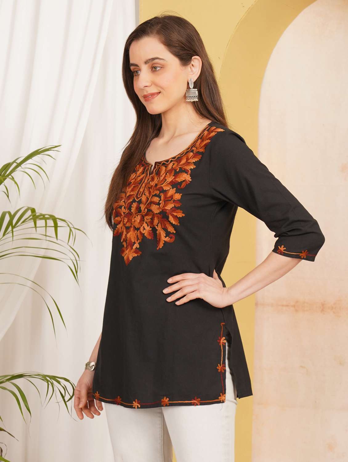 Women Embroidered Notch Neck Straight Kurti - 22541855 -  Standard Image - 2