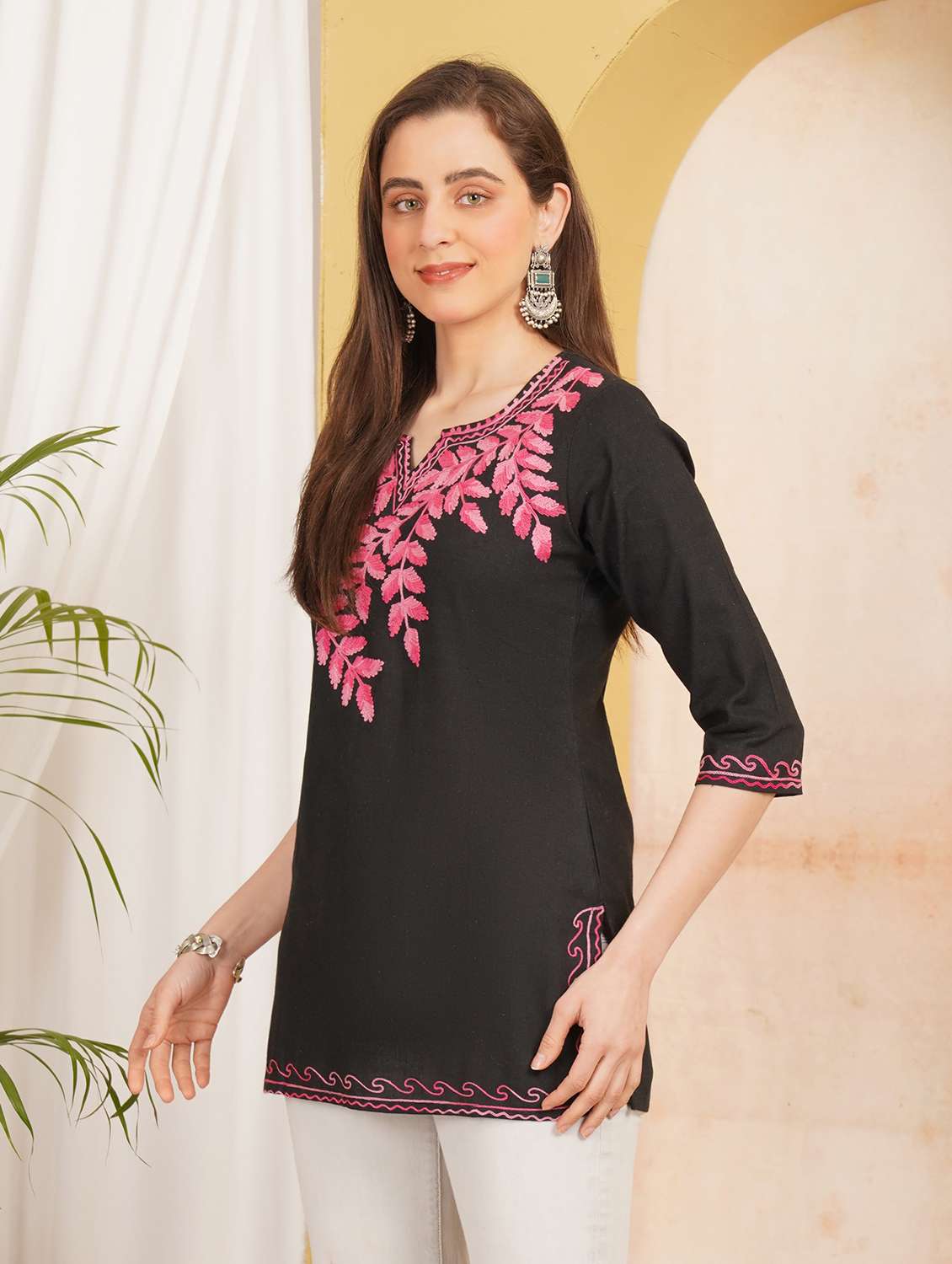 Women Embroidered Notch Neck Straight Kurti - 22541856 -  Standard Image - 2