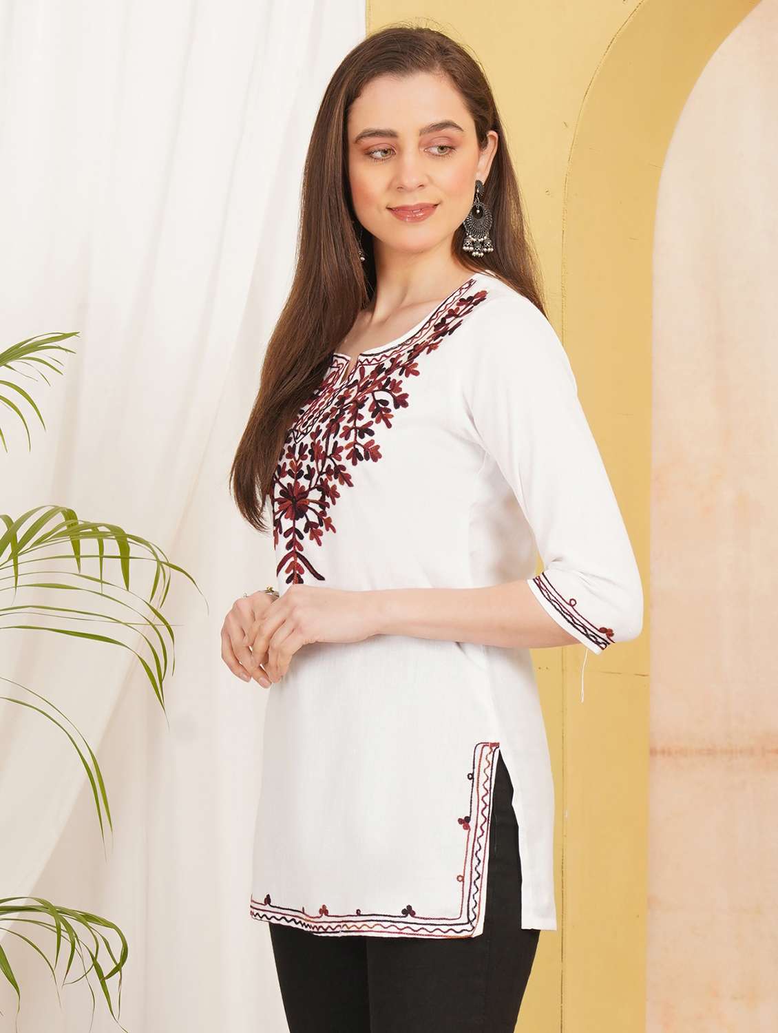 Women Embroidered Notch Neck Straight Kurti - 22541869 -  Standard Image - 2