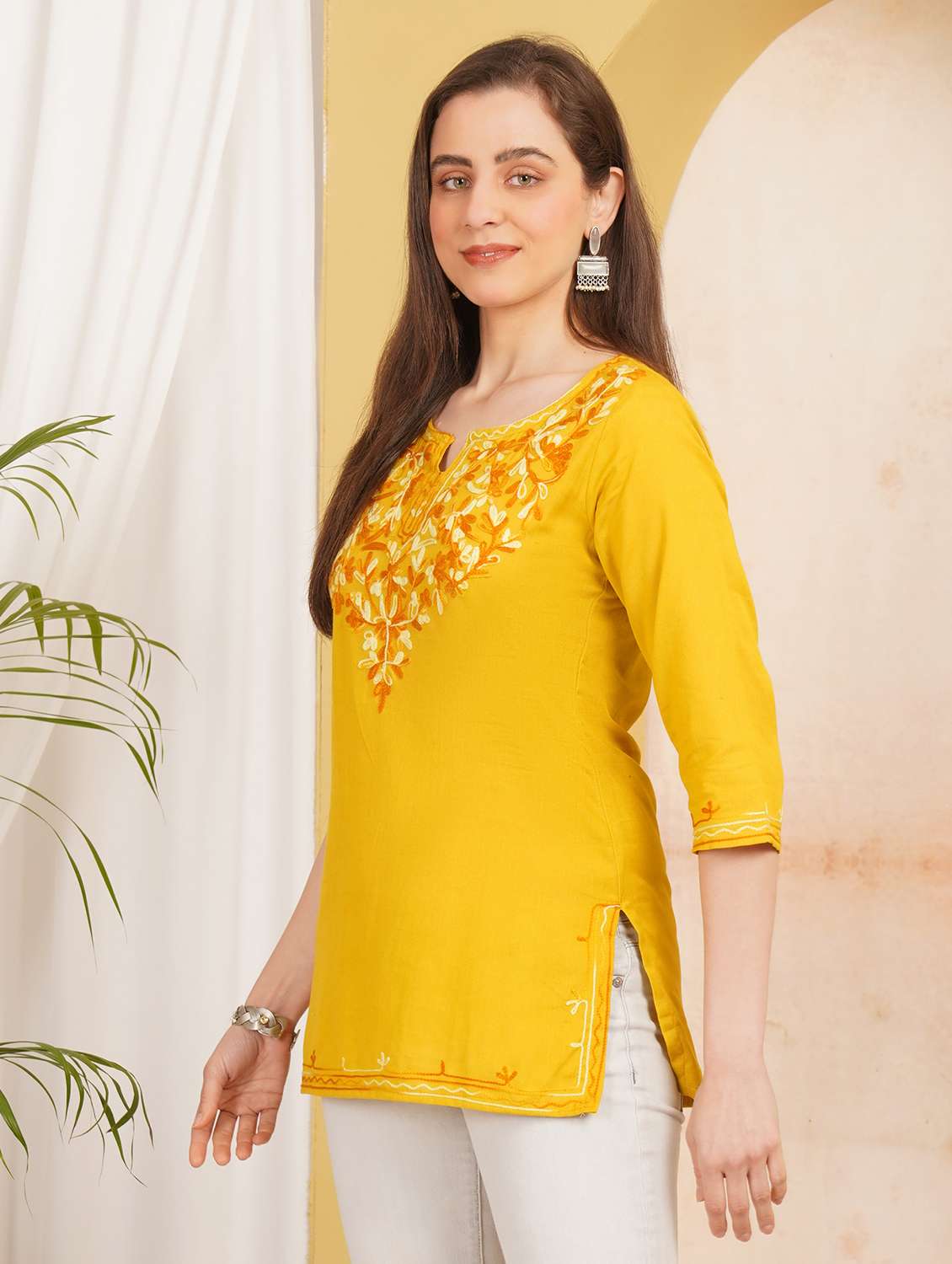 Women Embroidered Notch Neck Straight Kurti - 22541875 -  Standard Image - 2