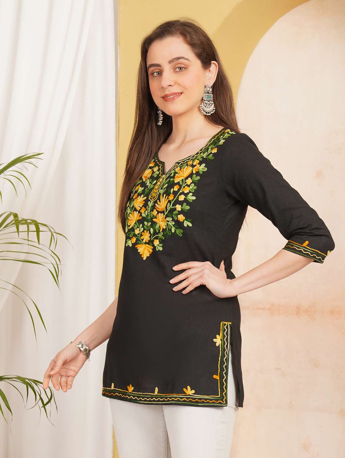 women embroidered notch neck straight kurti - 22541882 -  Standard Image - 2