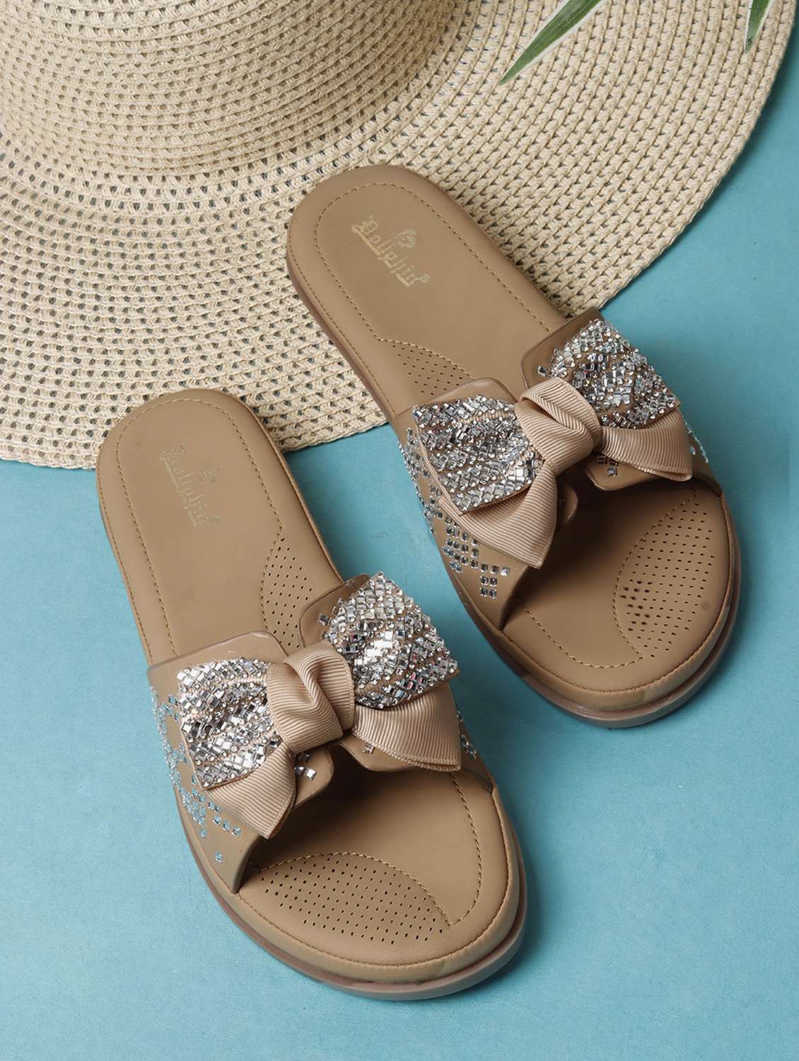 women embellished slip on flats