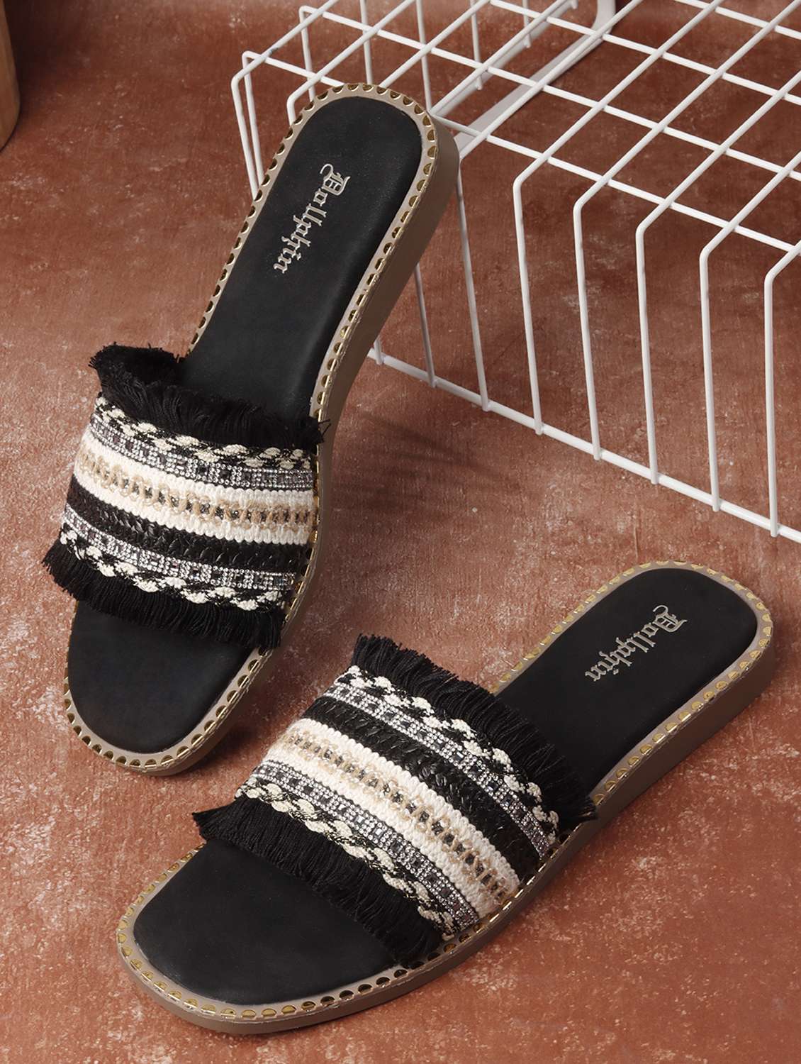 women embellished slip on flat