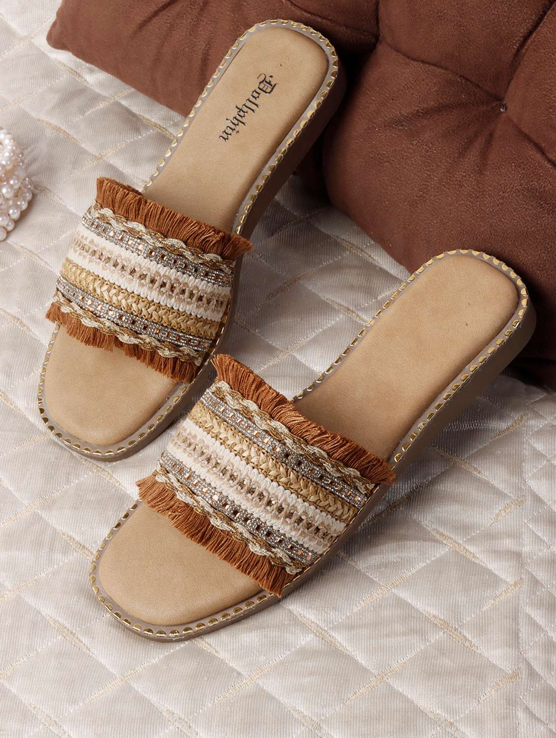 women embellished slip on flat