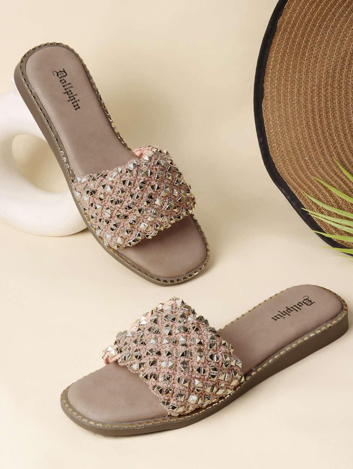 women embellished slip on flat