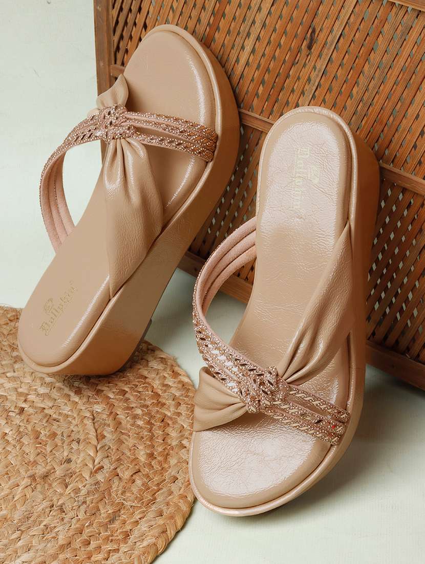 women embellished slip on wedges
