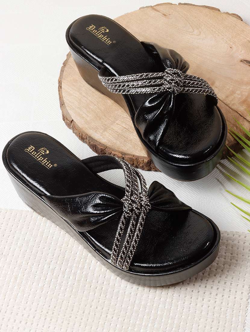 women embellished slip on wedges