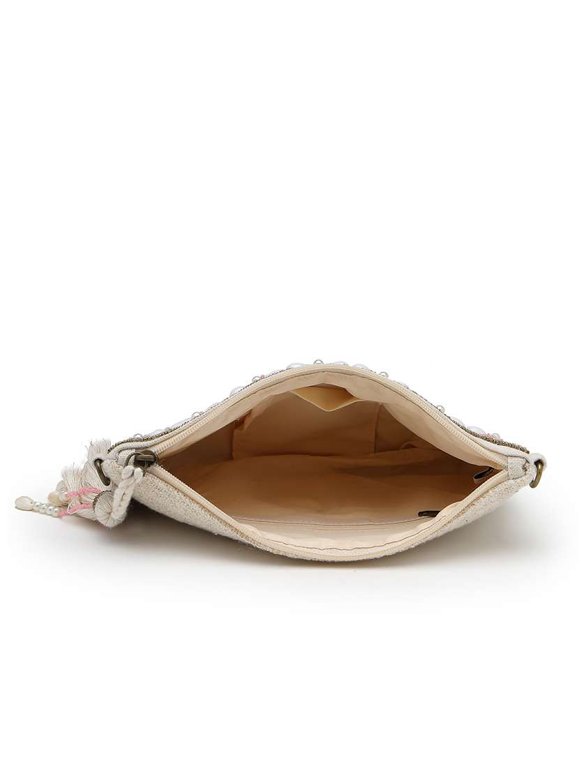 pink floral embellished cotton sling bag with zip closure - 22541927 -  Standard Image - 2