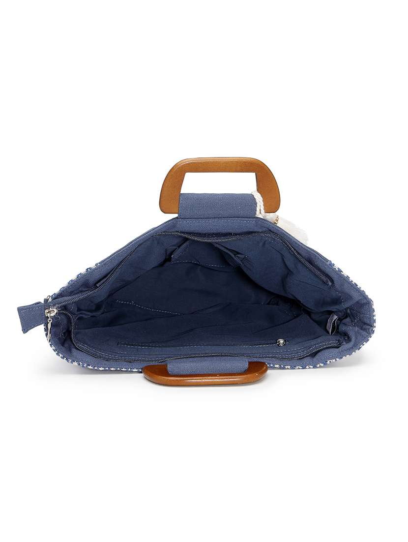 navy blue floral embroidery cotton handheld bag - 22541934 -  Standard Image - 2