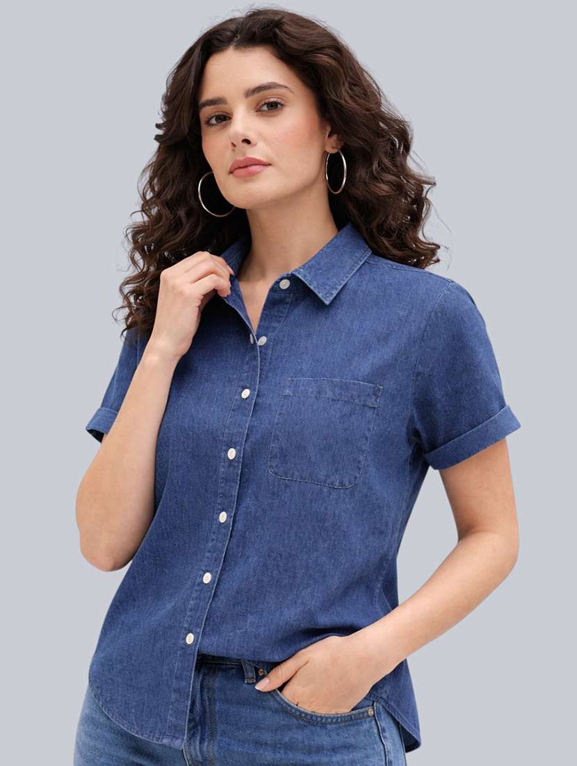 women solid short sleeves casual shirt - 22541940 -  Standard Image - 2
