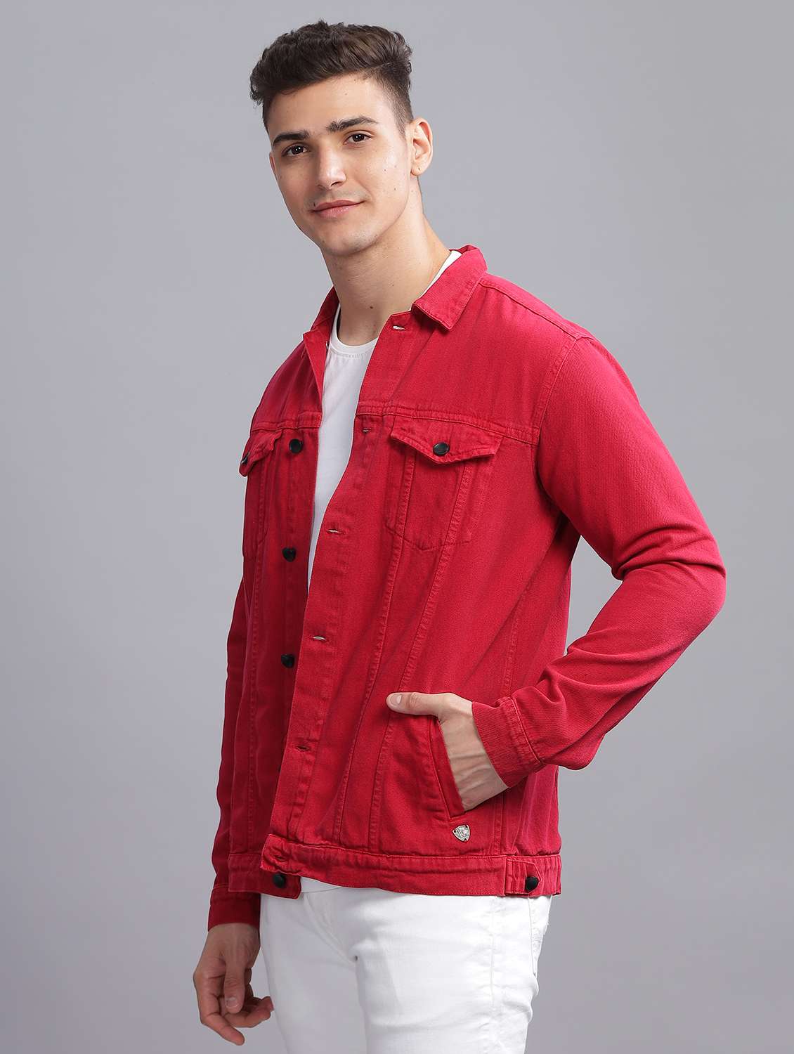 men solid long sleeve regular fit denim jacket - 22541941 -  Standard Image - 2