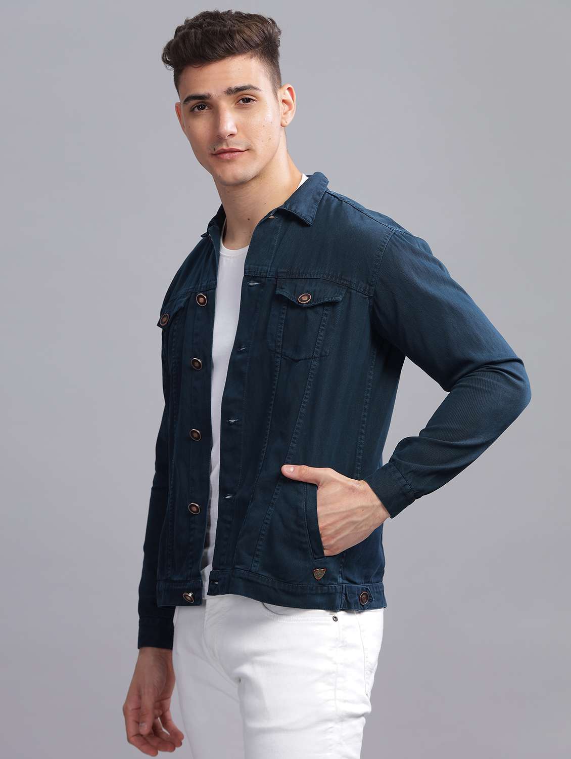 men solid long sleeve regular fit denim jacket - 22541943 -  Standard Image - 2