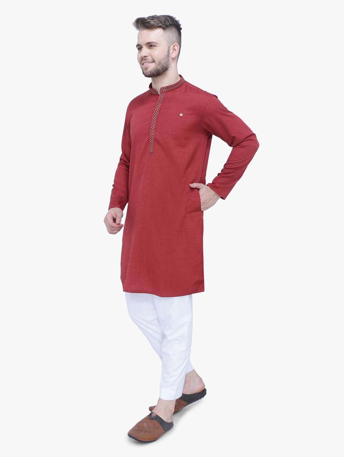 men solid mandarin neck long kurta - 22541971 -  Standard Image - 2