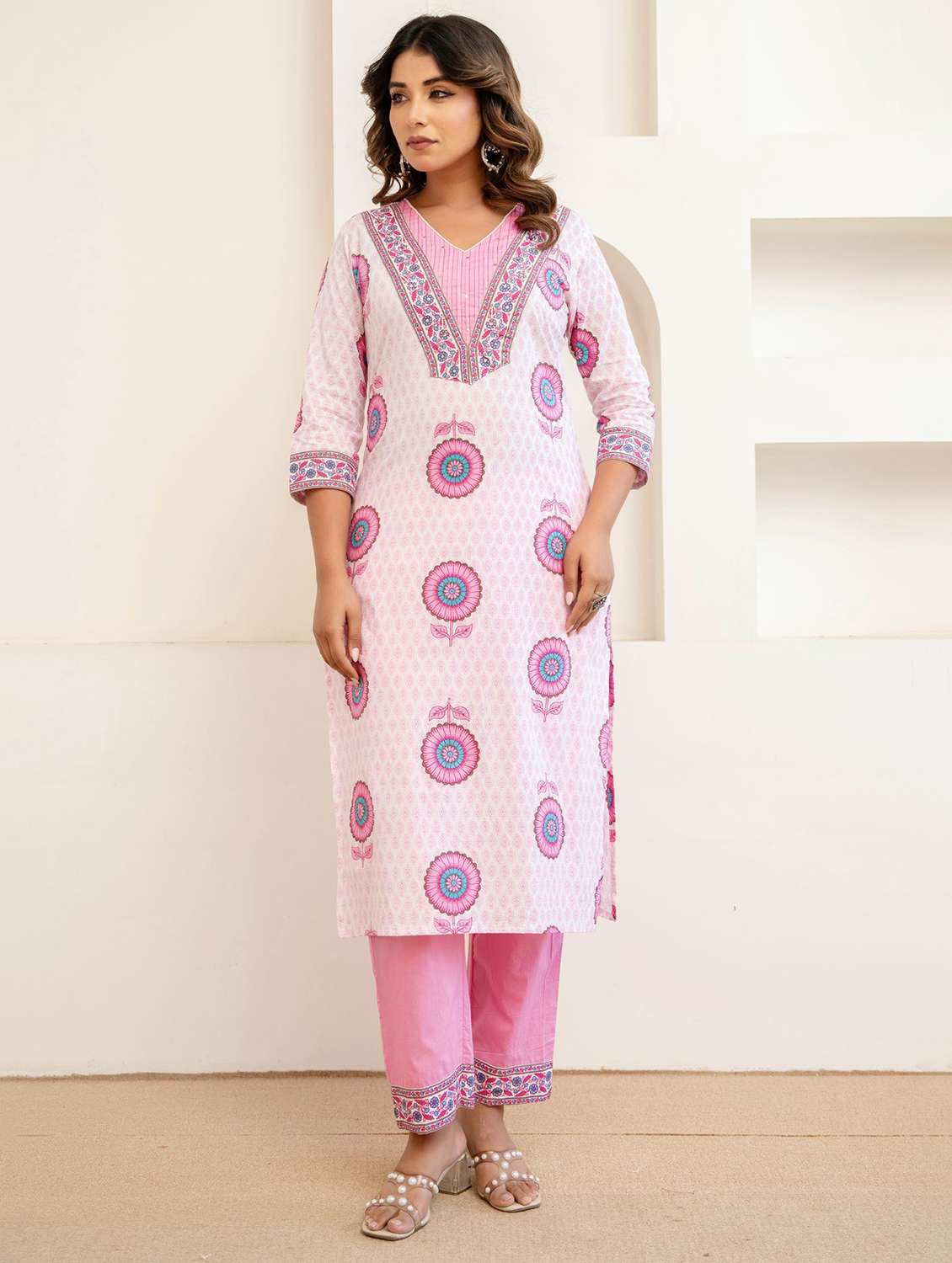 Women Printed Three Quarter Sleeve Kurta Pant With Dupatta Set - 22542002 -  Standard Image - 2