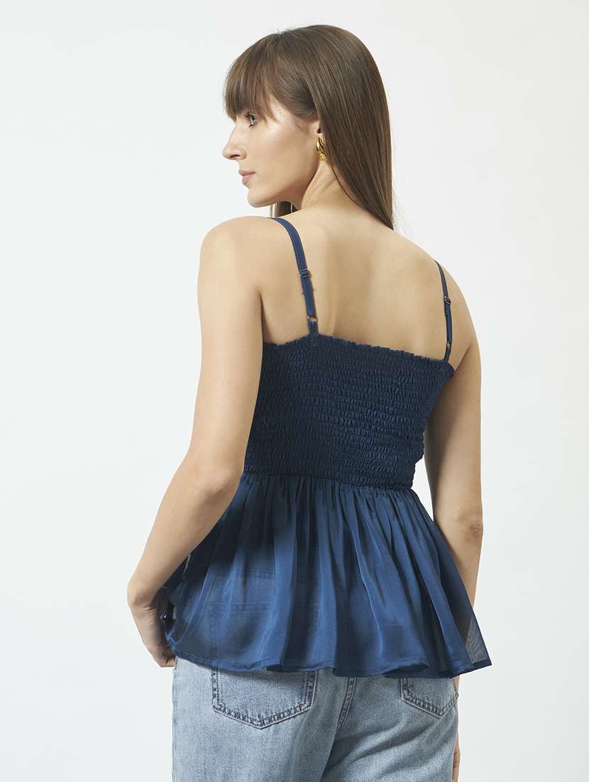 women solid shoulder strap peplum top - 22542093 -  Standard Image - 2