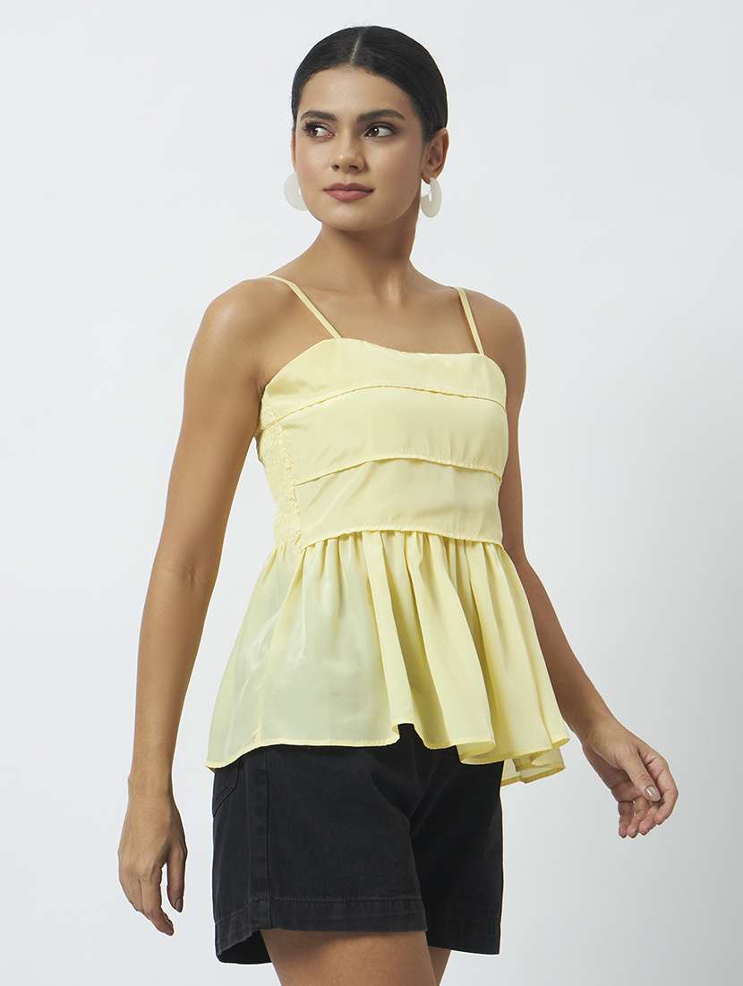 women solid shoulder strap peplum top - 22542095 -  Standard Image - 2