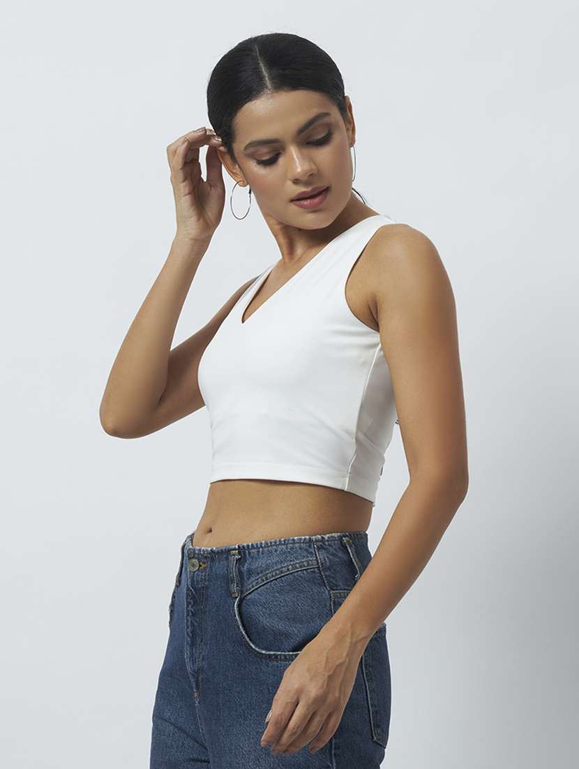 women solid sleeveless crop top - 22542098 -  Standard Image - 2