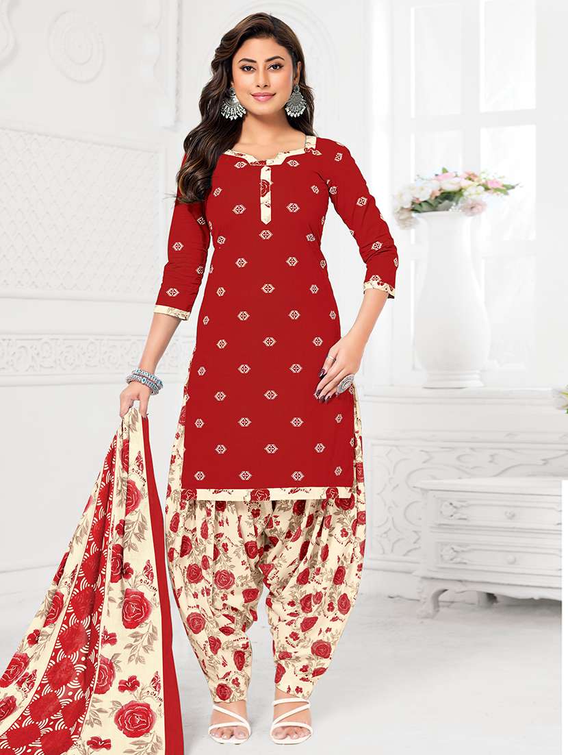 women printed three quarter sleeve kurta patiala with dupatta set