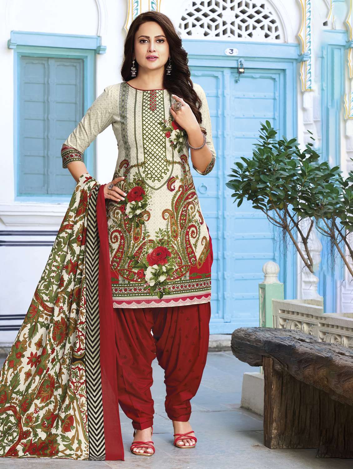 women printed three quarter sleeve kurta patiala with dupatta set - 22542137 -  Standard Image - 2