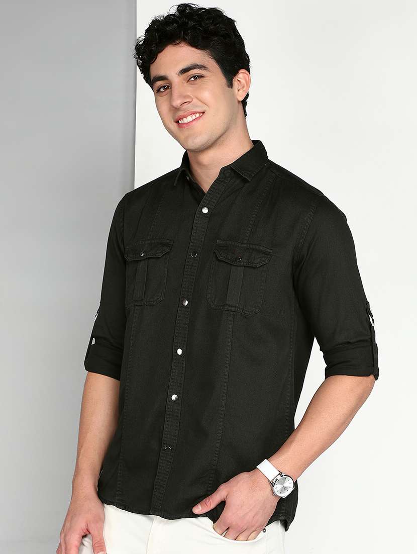 Men Solid Collared Regular Fit Shirt - 22542179 -  Standard Image - 2