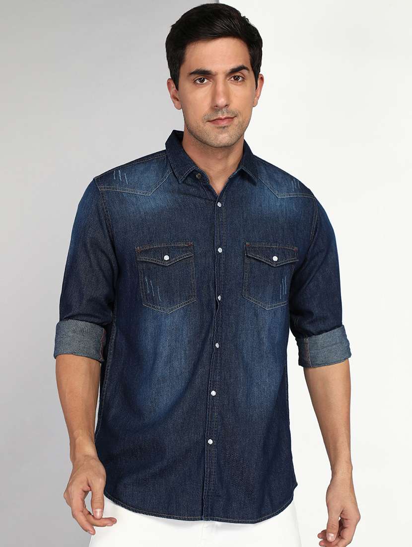 men solid collared regular fit shirt