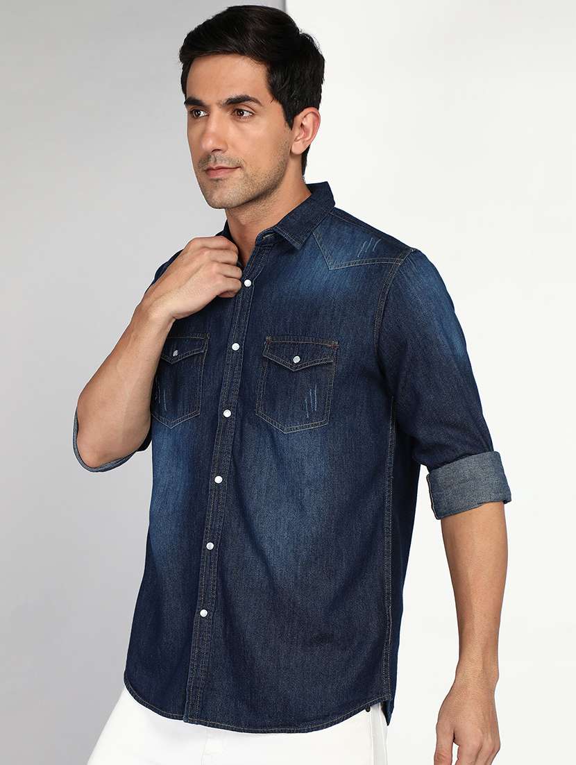 Men Solid Collared Regular Fit Shirt - 22542181 -  Standard Image - 2