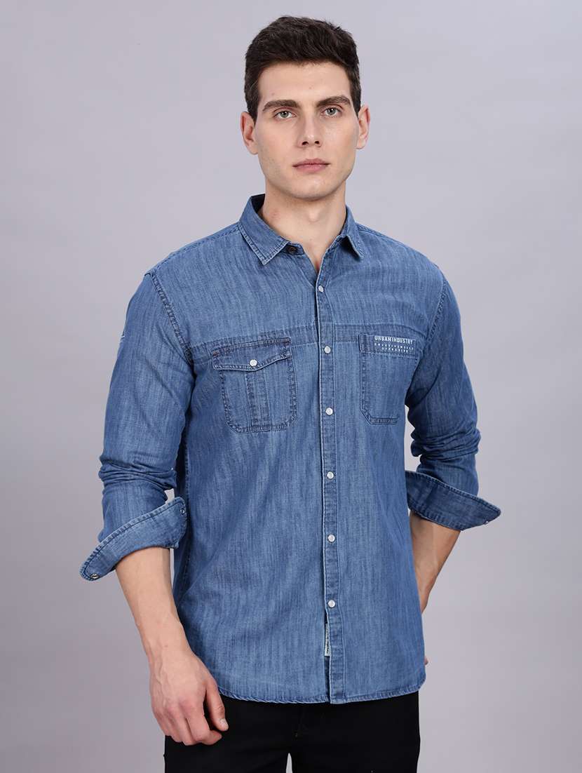 men solid collared regular fit shirt