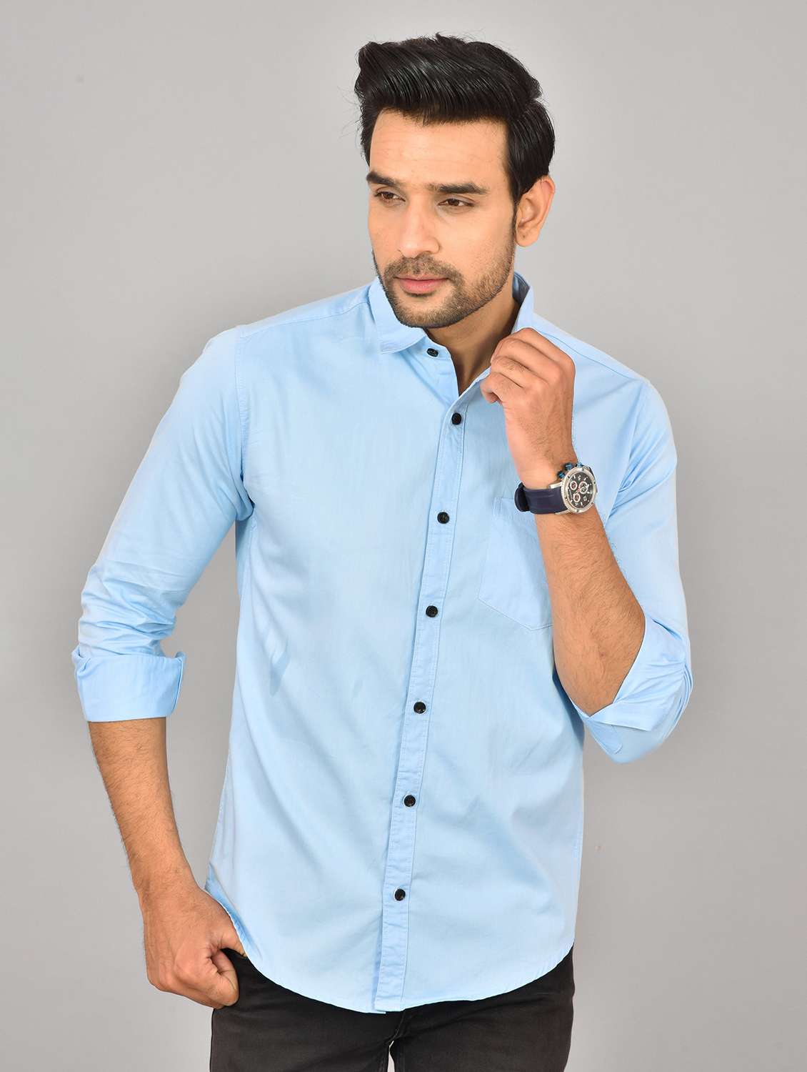 Men Solid Collared Slim Fit Casual Shirt - 22542202 -  Standard Image - 2