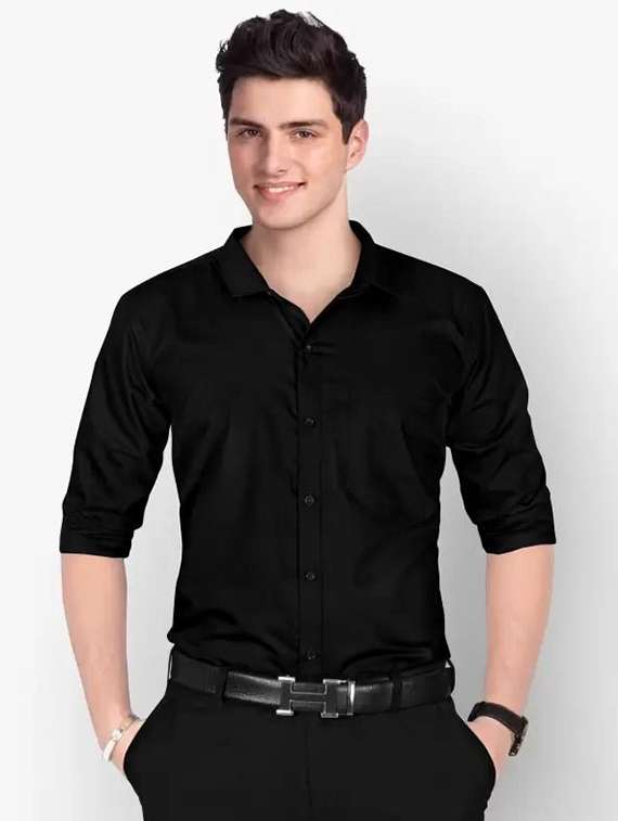 men solid collared regular fit casual shirt