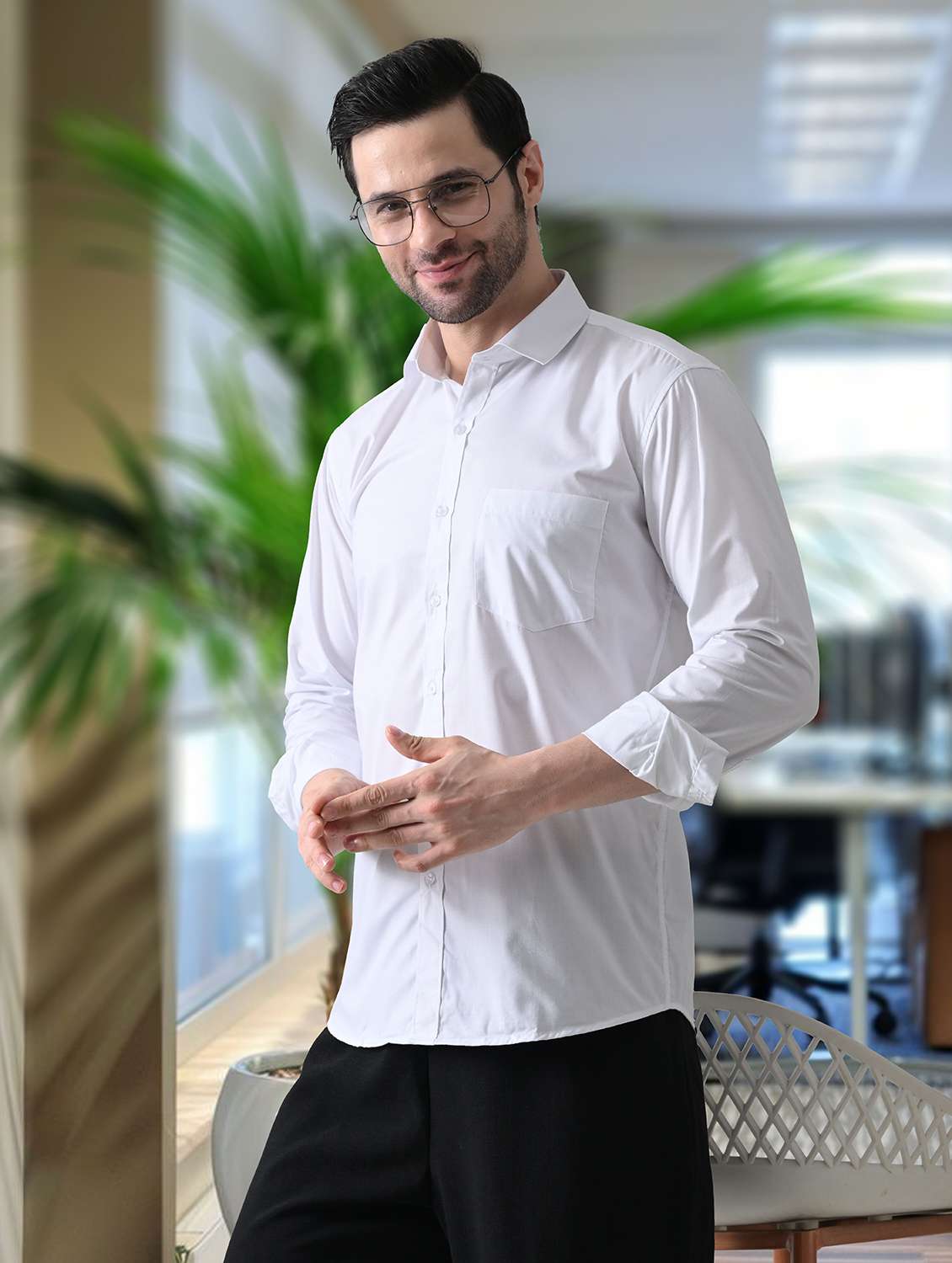 men solid collared slim fit casual shirt