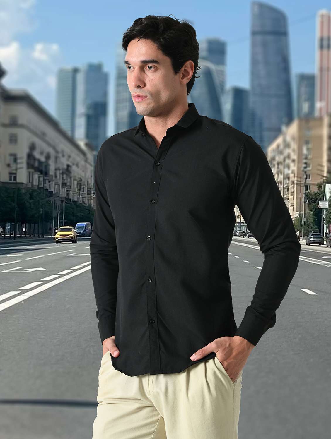 men solid collared slim fit casual shirt