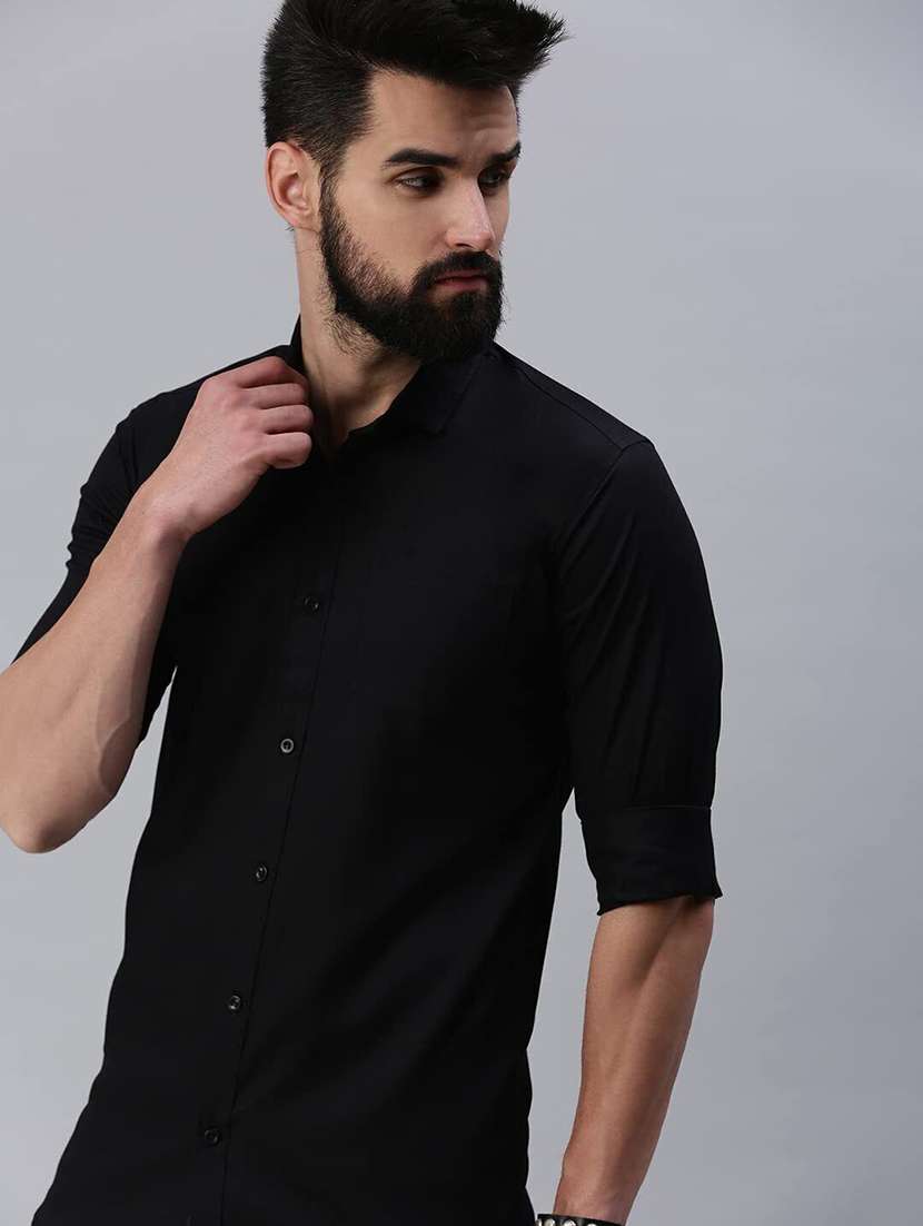 men solid collared slim fit casual shirt