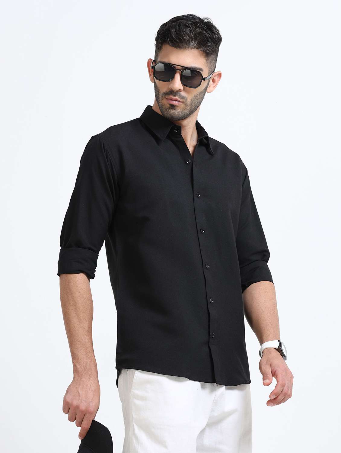 men solid collared regular fit casual shirt