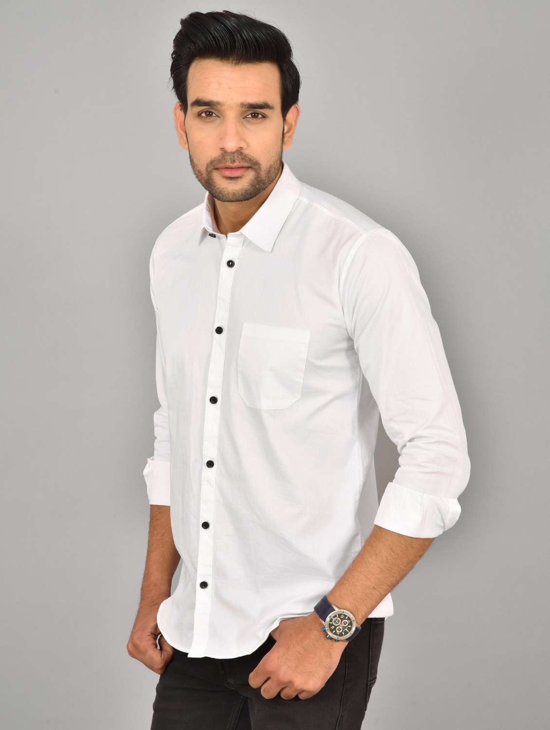 men solid collared slim fit casual shirt - 22542436 -  Standard Image - 2