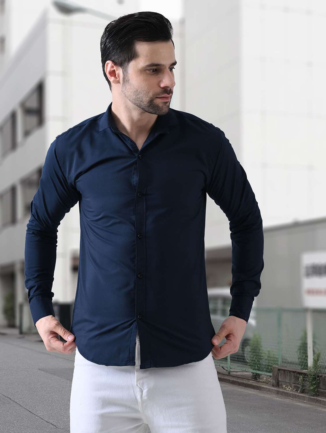 Men Solid Collared Slim Fit Casual Shirt - 22542529 -  Standard Image - 2