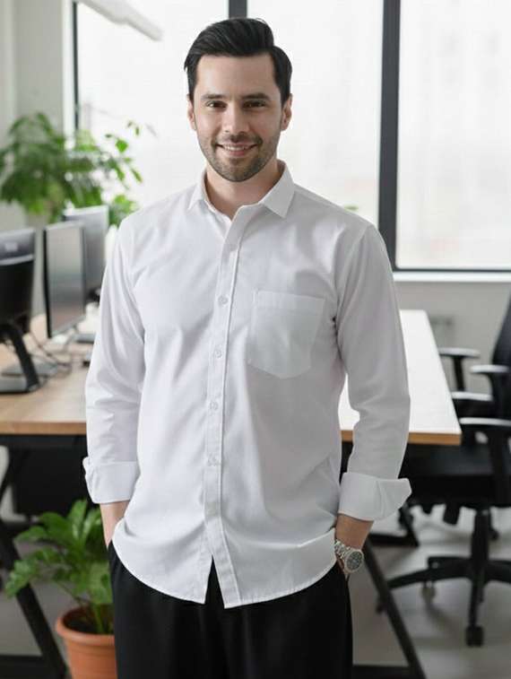 men solid collared regular fit casual shirt