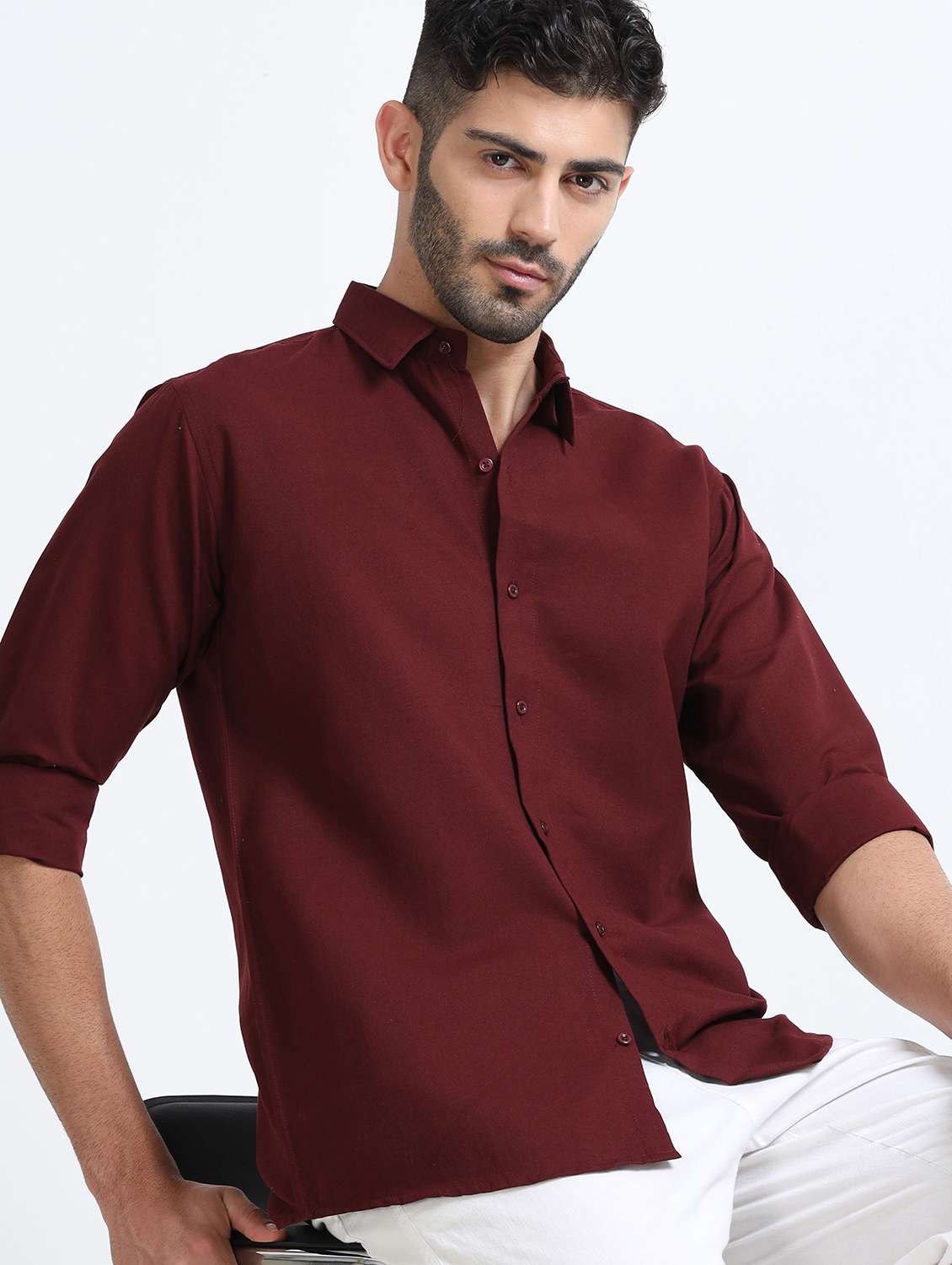 men solid collared regular fit casual shirt - 22542616 -  Standard Image - 2