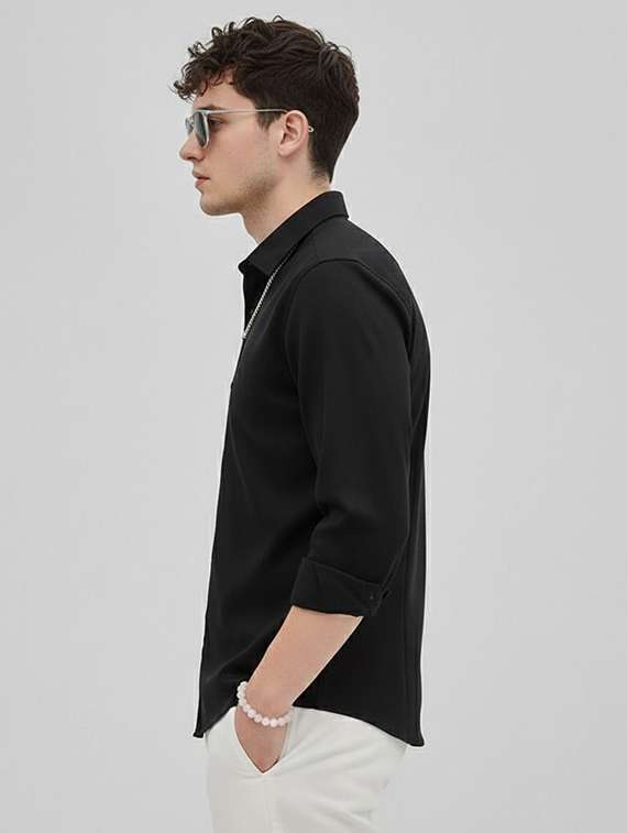 Men Solid Collared Regular Fit Casual Shirt - 22542664 -  Standard Image - 2