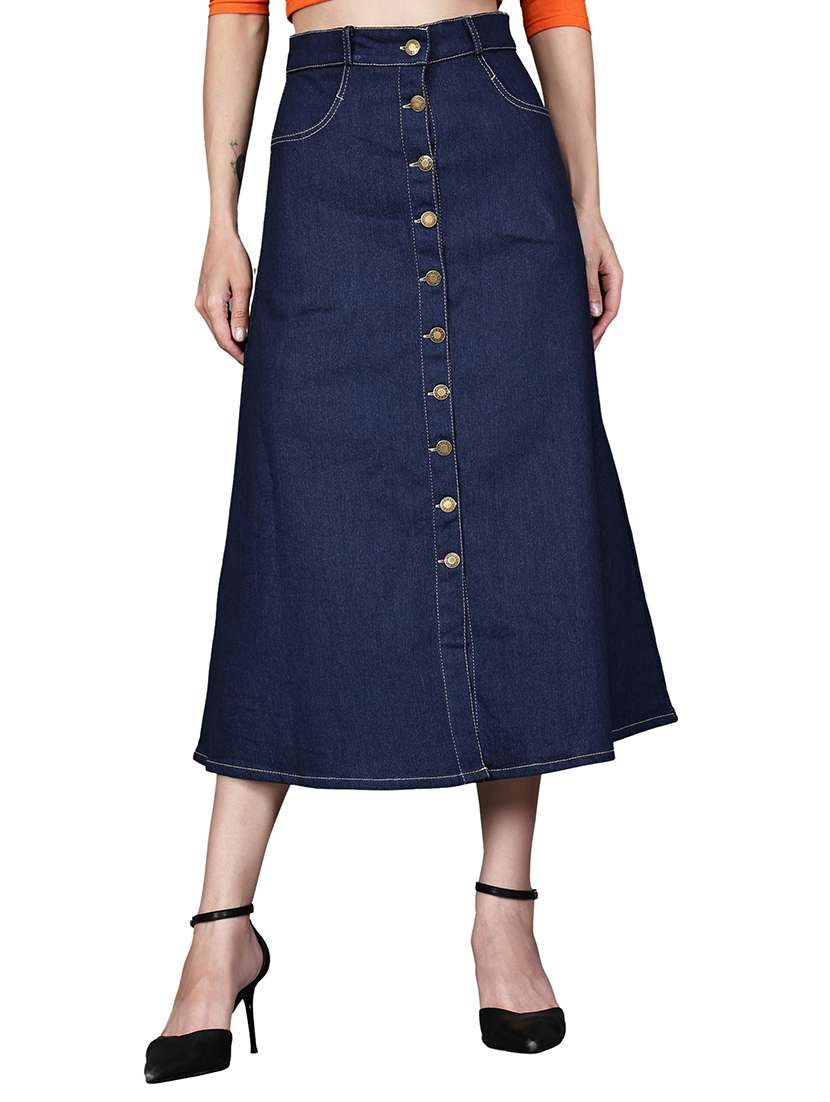 blue denim aline skirts