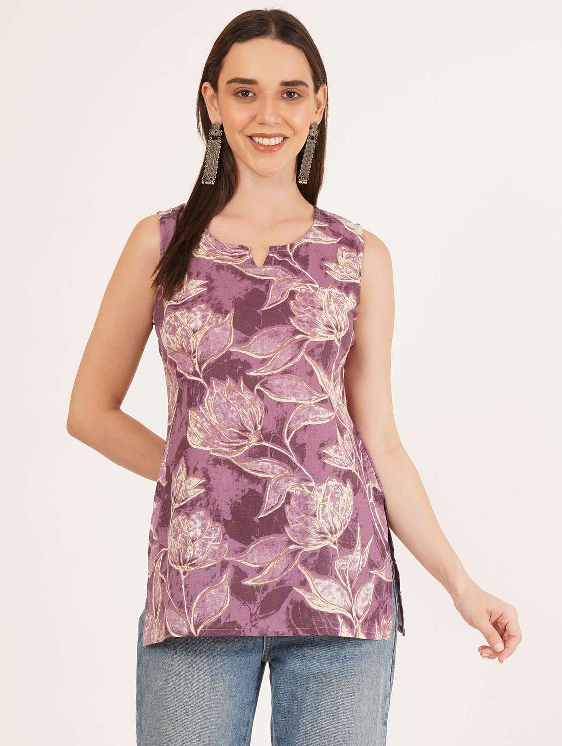 Women Printed Sleeveless Straight Kurti - 22542763 -  Standard Image - 2