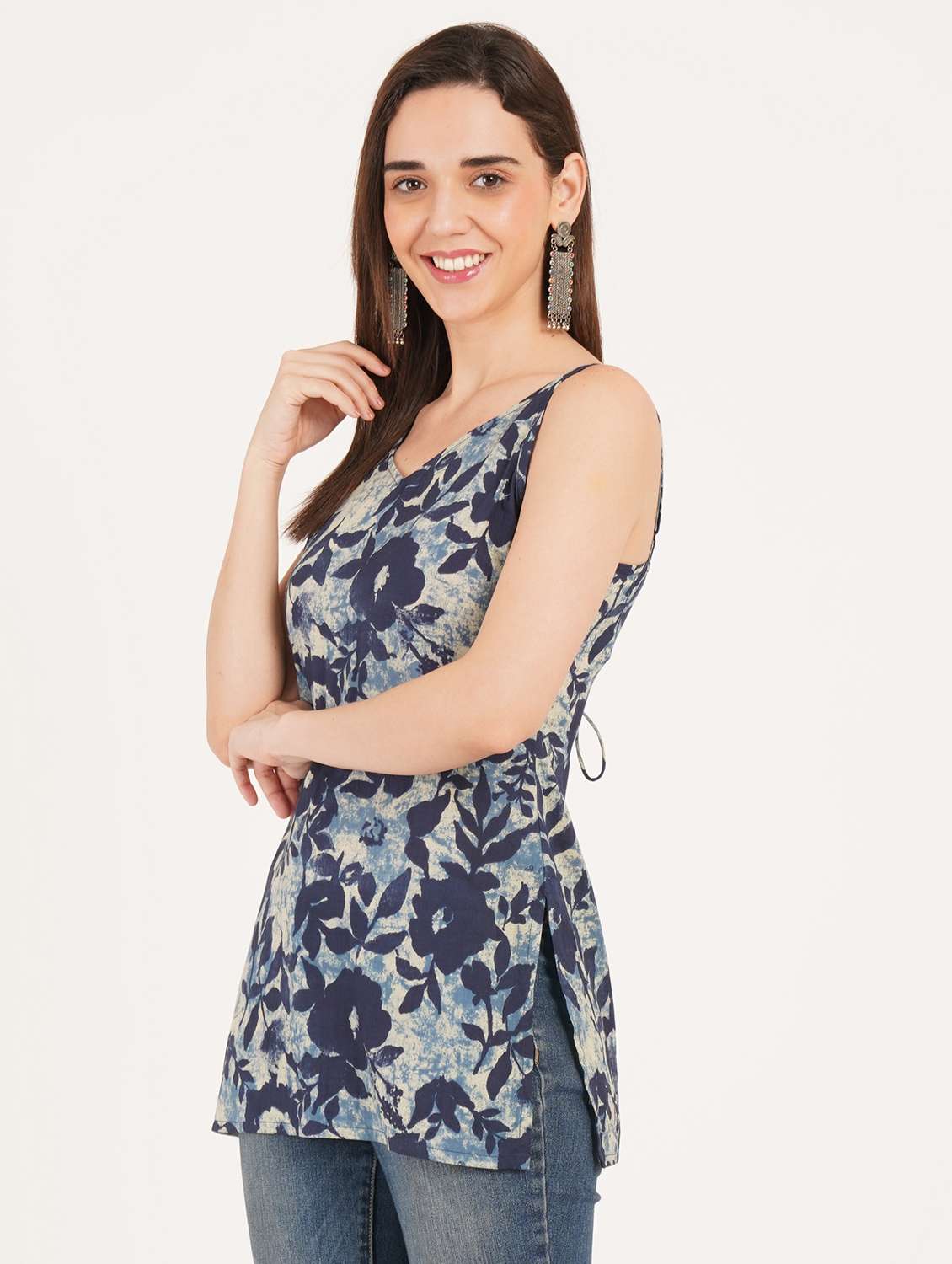 women printed shoulder strap straight kurti - 22542772 -  Standard Image - 2