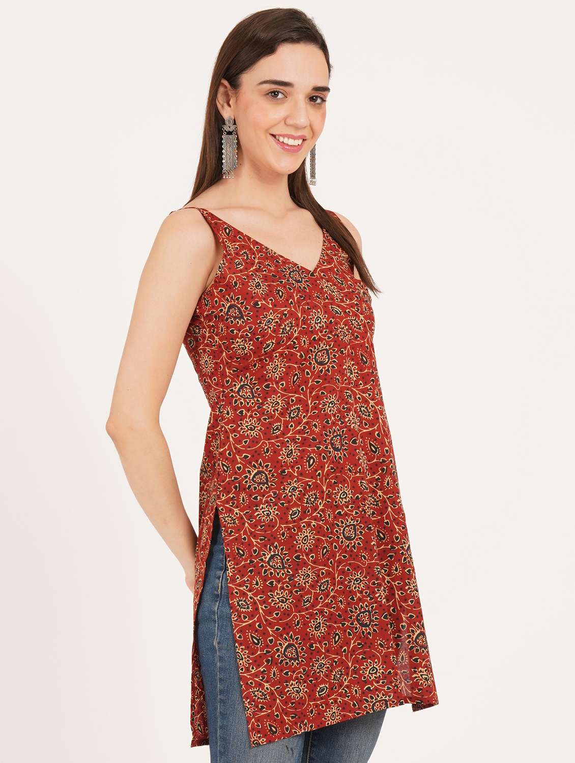 Women Printed Shoulder Strap Straight Kurti - 22542773 -  Standard Image - 2
