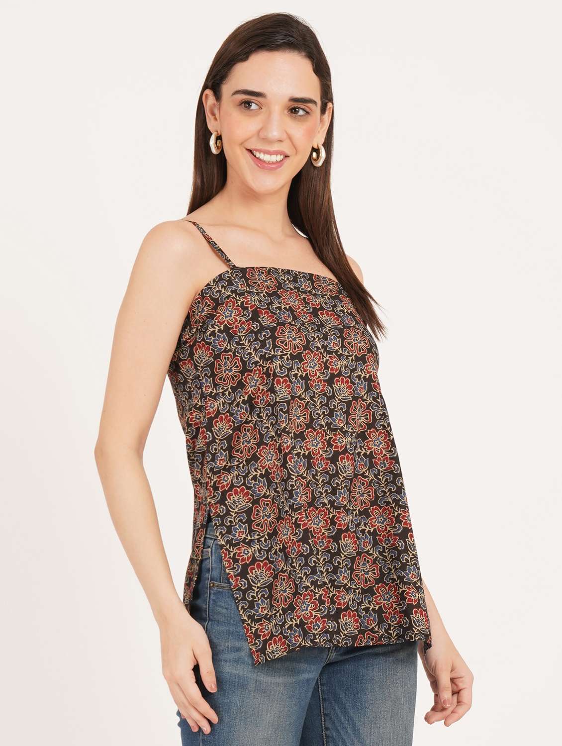 Women Printed Shoulder Strap Straight Kurti - 22542775 -  Standard Image - 2