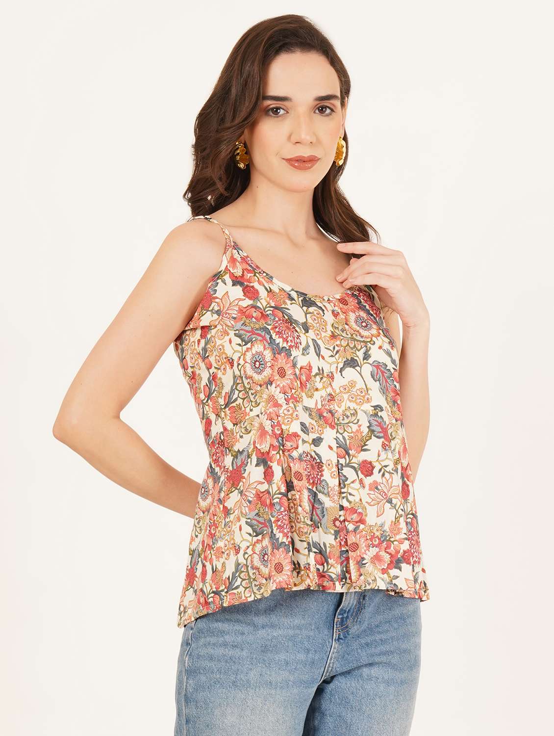 women printed shoulder strap ethnic top - 22542779 -  Standard Image - 2